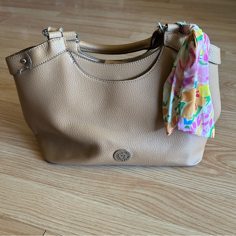Anne Klein Brown Pebbled Grain Leather Satchel Bag